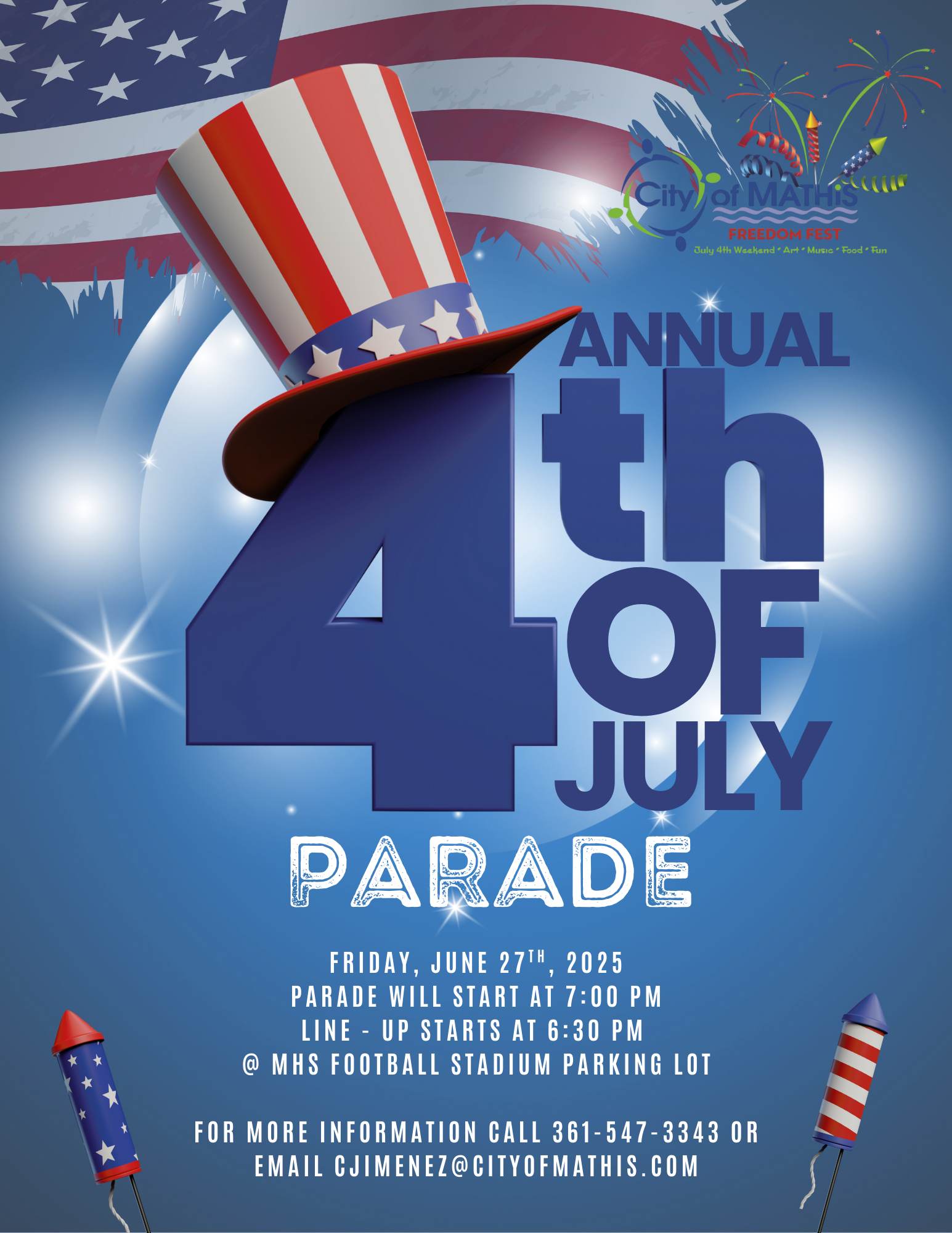 Blue and Red Colorful 4th of July Party Flyer